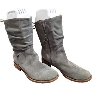 Sofft Aqua Sofft Western Grey Suede Slouchy Boots Lace Back Side Zip Womens 9.5M